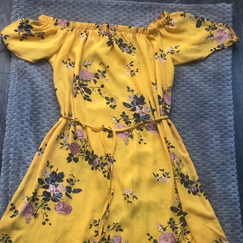 Yellow off the shoulder floral dress
